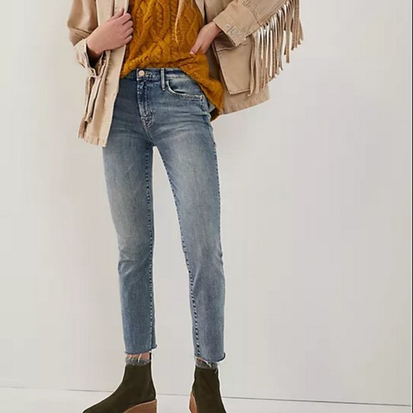 Mother 25 NWT The Rascal Mid-Rise Slim Straight Ankle Fray Jeans